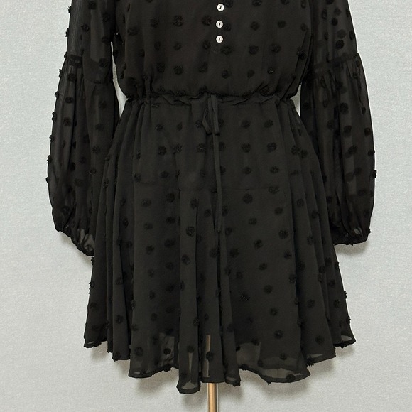 Entro Womens Dress L Black Puff Dot Sheer Chiffon Ruffle Whimsigoth Fairy Grunge - Picture 3 of 14